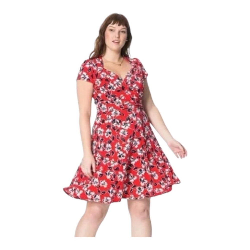 NWOT Leota Women's Size 2X Red Sweetheart A-Line Floral Dress